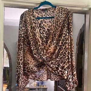 Leopard Print Twist Front Blouse